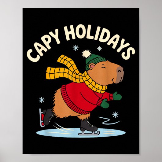 Capy Holidays Ice Skating Capybara Funny Xmas Chri Poster (Voorkant)