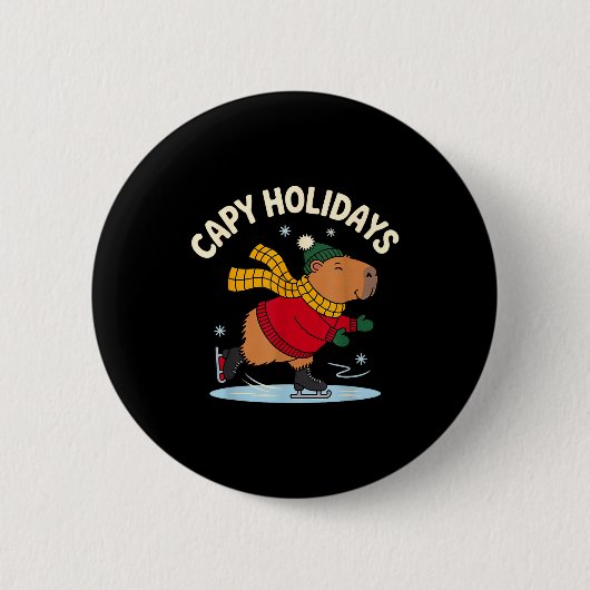 Capy Holidays Ice Skating Capybara Funny Xmas Chri Ronde Button 5,7 Cm (Voorkant)