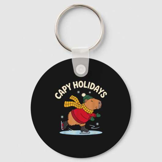 Capy Holidays Ice Skating Capybara Funny Xmas Chri Sleutelhanger (Voorkant)
