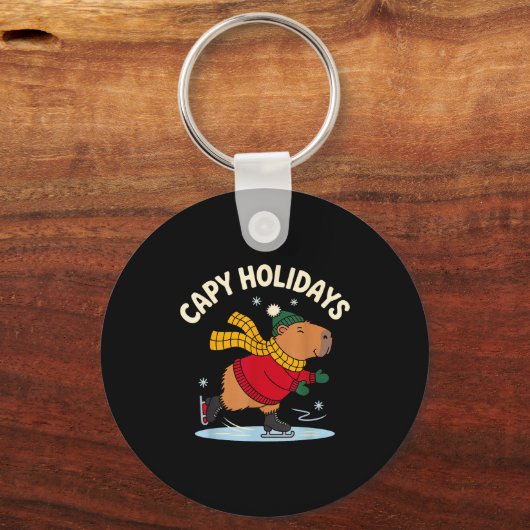 Capy Holidays Ice Skating Capybara Funny Xmas Chri Sleutelhanger (Voorkant)