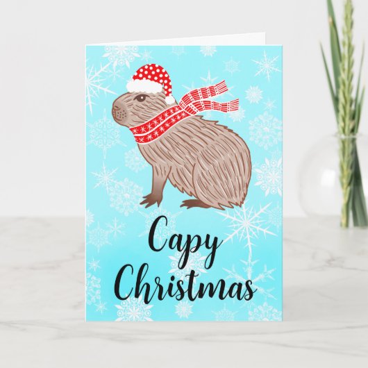 Capy Kerstmis Grappig Capybara Sneeuwvlok Vakantie Feestdagen Kaart (Voorkant)