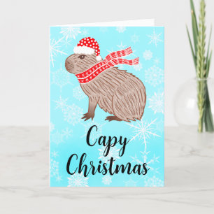 Capy Kerstmis Grappig Capybara Sneeuwvlok Vakantie Feestdagen Kaart