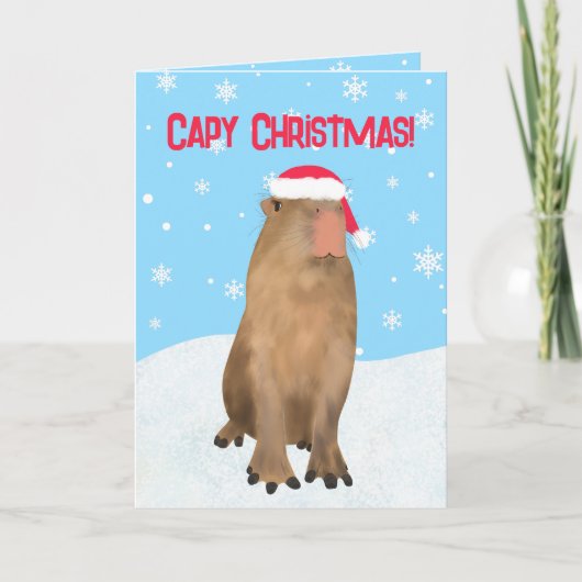 Capy Kerstmis Grappig Leuke Capybara Pun Sneeuw Feestdagen Kaart (Voorkant)