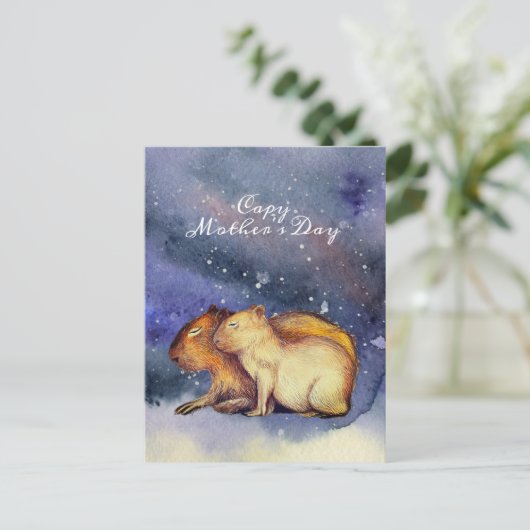 Capy Moederdag Cute Capybara Baby & mam Custom Briefkaart (Staand voorkant)