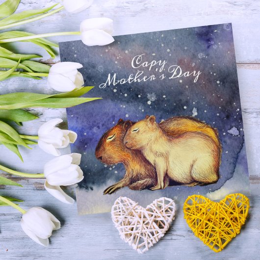 Capy Moederdag Cute Capybara Baby & mam Custom Poster