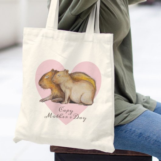 Capy Moederdag Cute Capybara Baby & mam Custom Tote Bag