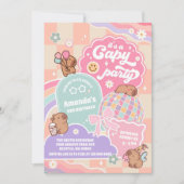 Capy Party Retro Groovy Daisy Birthday Invitation Kaart (Voorkant)