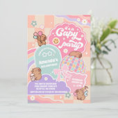 Capy Party Retro Groovy Daisy Birthday Invitation Kaart (Staand voorkant)