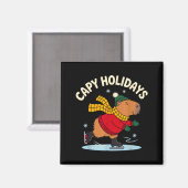 Capy Vakantie Ijsdansen Capybara Grappig Kerstmis Magneet (Voorkant / Achterkant)