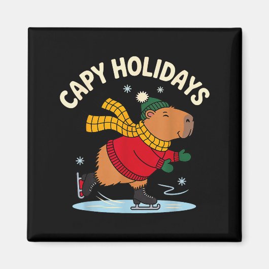 Capy Vakantie Ijsdansen Capybara Grappig Kerstmis Magneet (Voorkant)