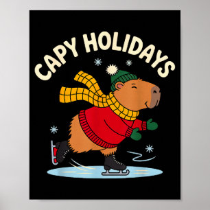 Capy Vakanties Ijsdansen Capybara Grappige Kerstmi Poster