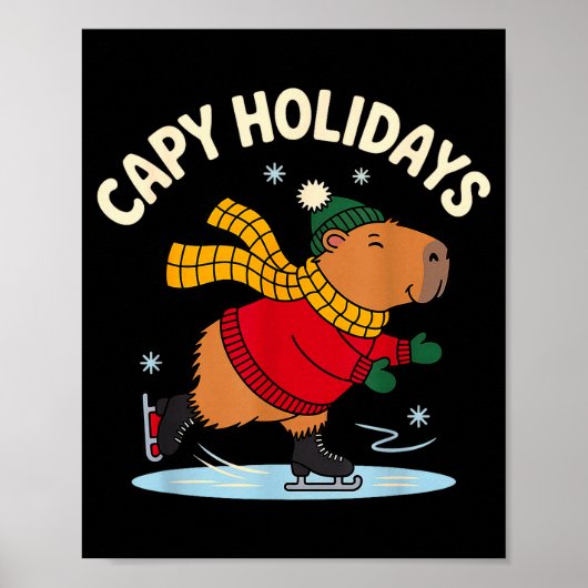 Capy Vakanties Ijsdansen Capybara Grappige Kerstmi Poster (Voorkant)