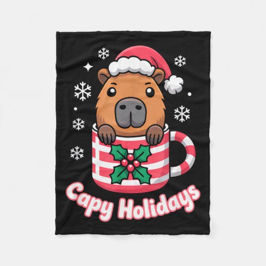 Capy Vakanties Schattige Capybara Kerstman Hoed Fleece Deken (Voorkant)