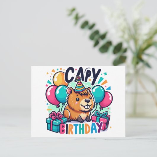 Capy Verjaardag – Cute Capybara Feest Design Briefkaart (Staand voorkant)