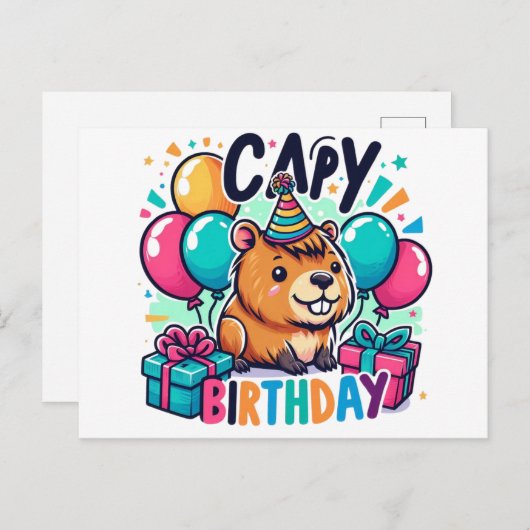 Capy Verjaardag – Cute Capybara Feest Design Briefkaart (Voorkant / Achterkant)