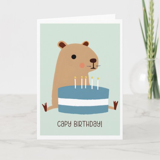 Capy Verjaardag Grappig Punny Capybara en cake Kaart (Voorkant)
