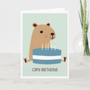 Capy Verjaardag Grappig Punny Capybara en cake Kaart