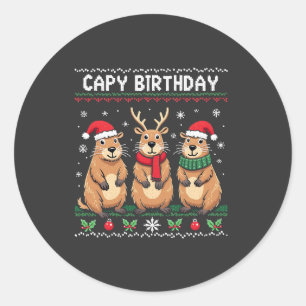 Capy Verjaardag Lelijke Kersttrui Capybara Ronde Sticker
