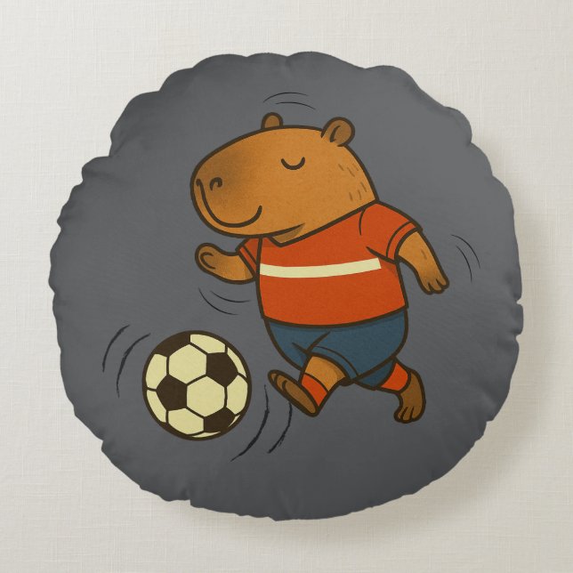 Capyball Champion: de sportieve Capybara Rond Kussen (Voorkant)