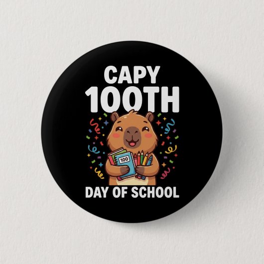 Capybara 100ste dag van school Schattige capy dier Ronde Button 5,7 Cm (Voorkant)