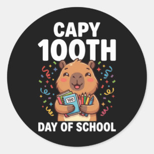 Capybara 100ste Dag Van School Schattige Capy Dier Ronde Sticker
