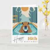 Capybara 16e verjaardag kaart (Gele Bloem)