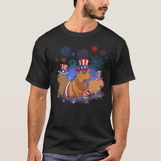 Capybara 4th Of July Animal Capy  US Flag T-shirt (Voorkant)
