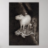 Capybara and terrapin flying through space poster (Voorkant)