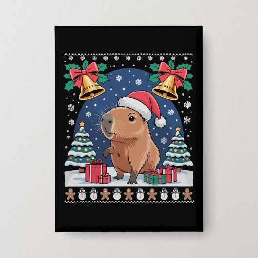 Capybara Animal Lover Xmas Gift Ugly Capybara  Button (Voorkant)