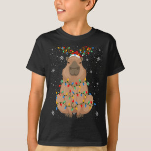 Capybara Animal Santa Hat Lelijke Kerstboom Licht T-shirt