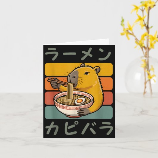 Capybara Anime Graphic Ramen Kawaii Japanese Vinta Kaart (Gele Bloem)