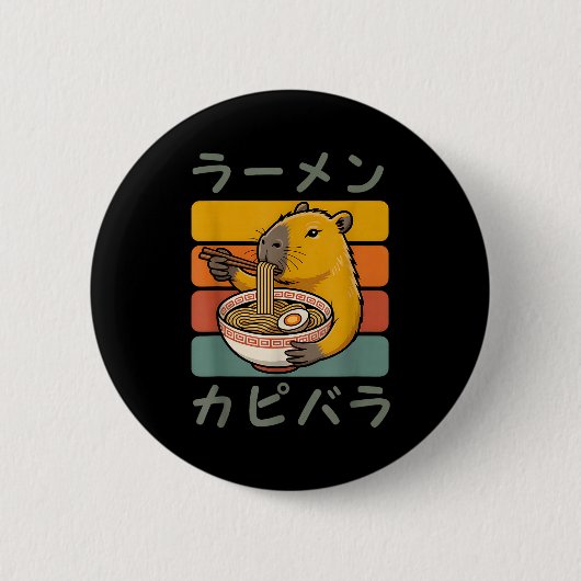 Capybara Anime Graphic Ramen Kawaii Japanese Vinta Ronde Button 5,7 Cm (Voorkant)
