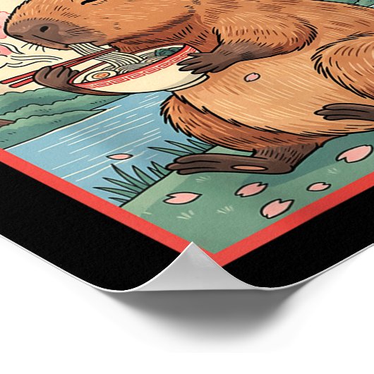 Capybara Anime Graphic Ramen Kawaii Japanse Vinta Poster (Hoek)