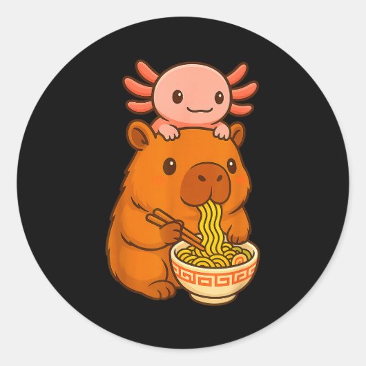 Capybara Anime Ramen Axolotl Funny Graphic Kawaii  Ronde Sticker (Voorkant)