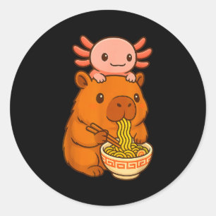Capybara Anime Ramen Axolotl Grappige Grafische Ka Ronde Sticker