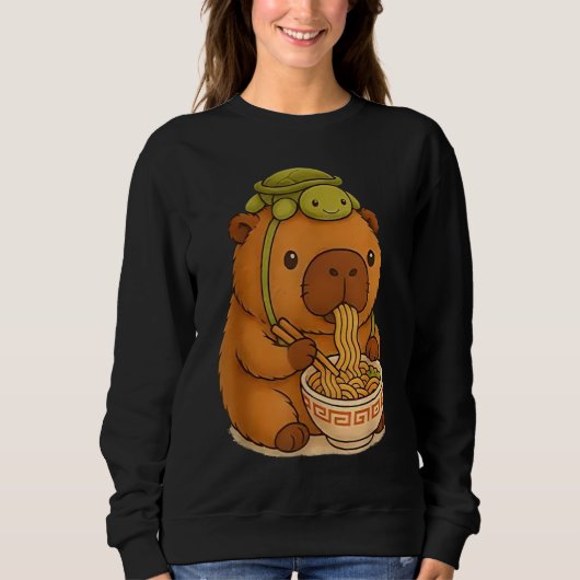 Capybara Anime Ramen Schildpad Grappige Grafische Trui (Voorkant)