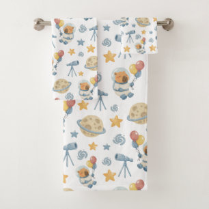 Capybara Astronaut Patroon Badhanddoek Set Bad Handdoek