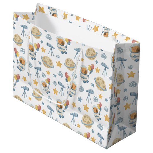 Capybara Astronaut Patroon Grote Gift Bag Groot Cadeauzakje (Voorkant Gekanteld)