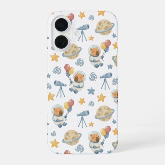 Capybara Astronaut Patroon - iPhone 16 Hoesje (Achterkant)