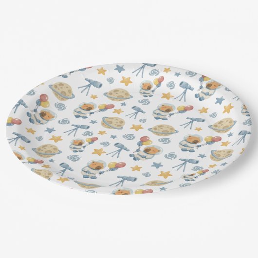 Capybara Astronaut Patroon Papier Borden Papieren Bordje (Gekanteld)