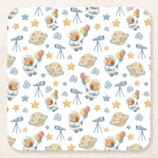 Capybara Astronaut Patroon Papier Onderzetters (Voorkant)