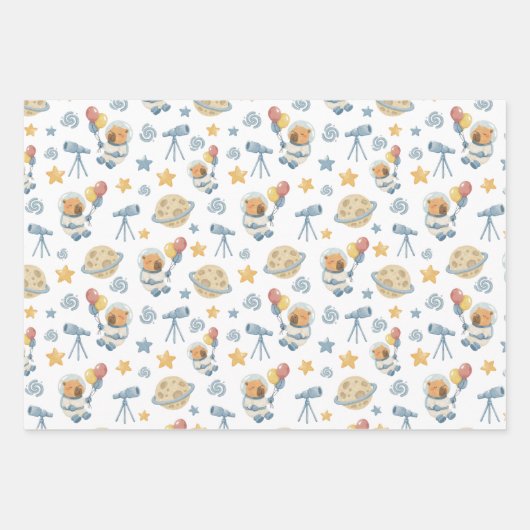 Capybara Astronaut Pattern - Papieren vellen verpa (Voorkant)