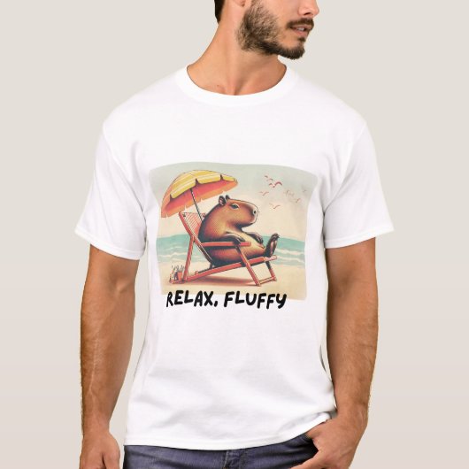 Capybara at beach says: Relax, Fluffy T-shirt (Voorkant)