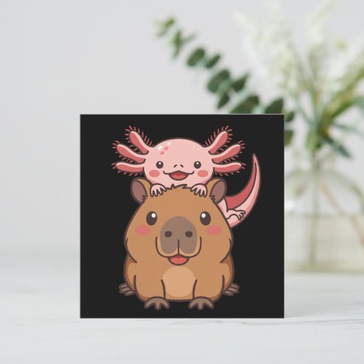 Capybara Axolotl Kawaii Animal Lover Zoo Day Kaart (Staand voorkant)