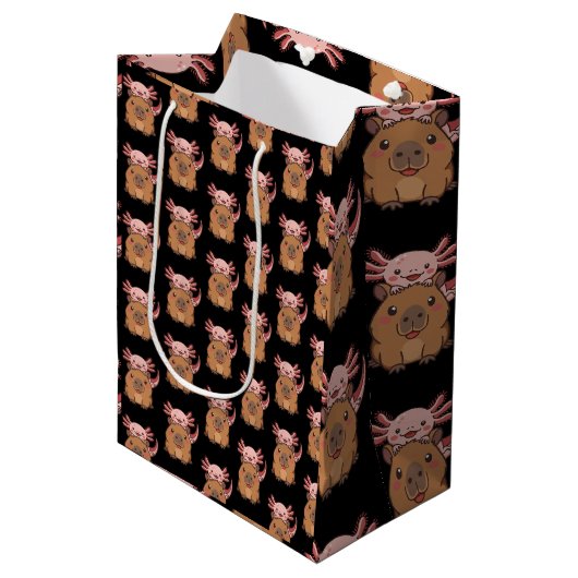 Capybara Axolotl Kawaii Animal Lover Zoo Day Medium Cadeauzakje (Voorkant Gekanteld)