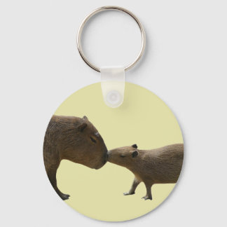 Capybara baby en mam geel sleutelhanger
