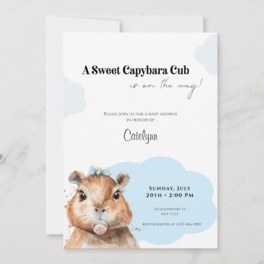 Capybara Baby Shower • Blue Bow Theme Kaart (Voorkant)