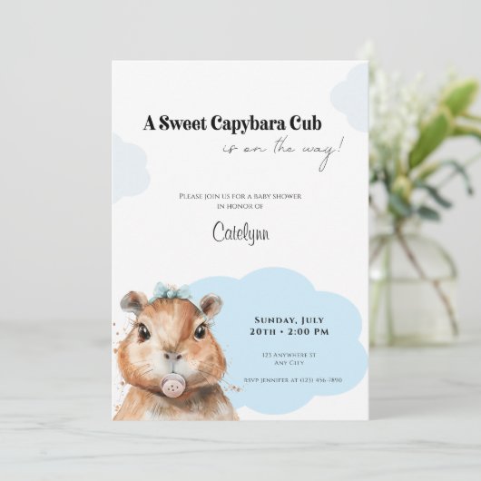 Capybara Baby Shower • Blue Bow Theme Kaart (Staand voorkant)