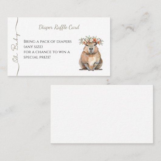 Capybara Baby Shower • Diaper Raffle Card Visitekaartje (Voorkant / Achterkant)