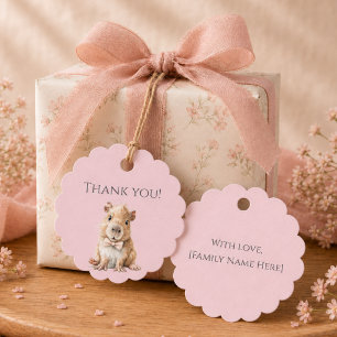 Capybara Baby Shower Favor Tag • Girl Edition Bedankjes Labels